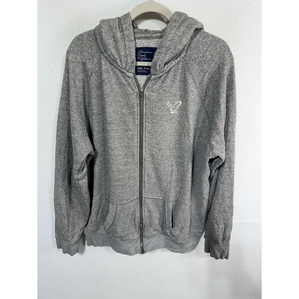 American Eagle Full Zip Hoodie Raglan Sweatshirt XXL Gray Casual Athleisure